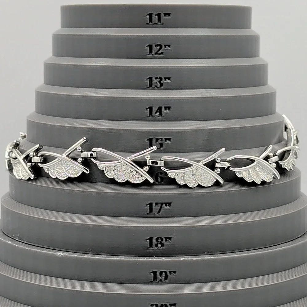 Vintage Silver Toned Textured Leaf Link Choker Necklace Spring Jewelry‎